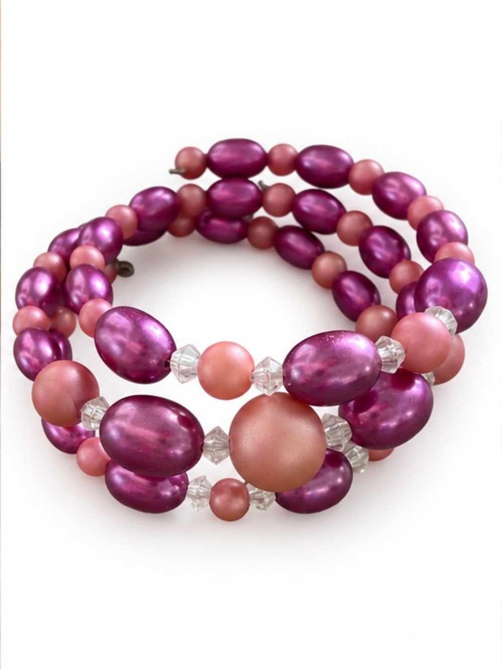 Vintage Faux Pearl Pink Peach Beads Upcycled - VINMOD Designs Wire Bracelet